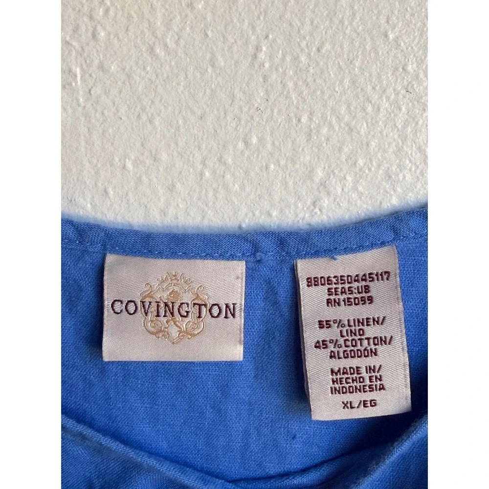 Covington Blue Linen Blend 2 Piece Set Burnout Floral Blouse & Tank XL